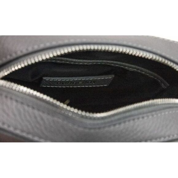 Burberry Thornton Small Grey Embossed Logo Grainy Leather Crossbody Women's - Picture 3 of 4
